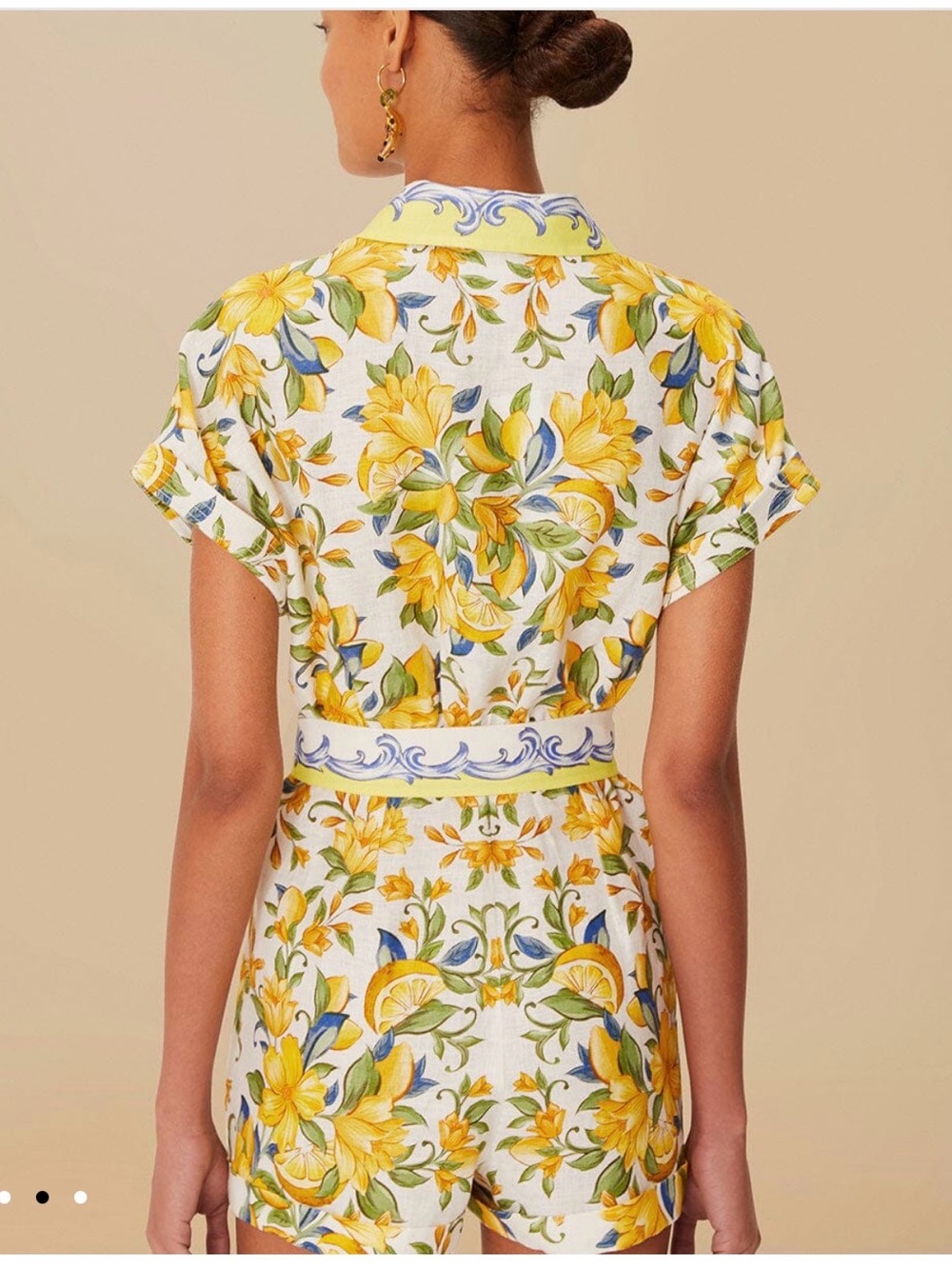 Farm Rio Yellow Floral Belted Shirt romper size M - Picture 2 of 7
